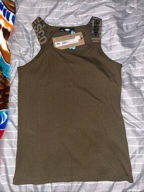 SD Collection Olive Ribbed Tank with Branded Straps